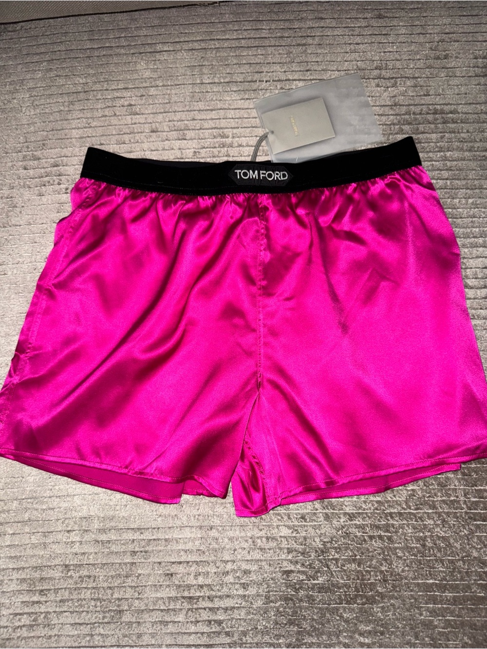 Tom Ford Women’s Hot Pink Satin Shorts with Black Branded Waistband